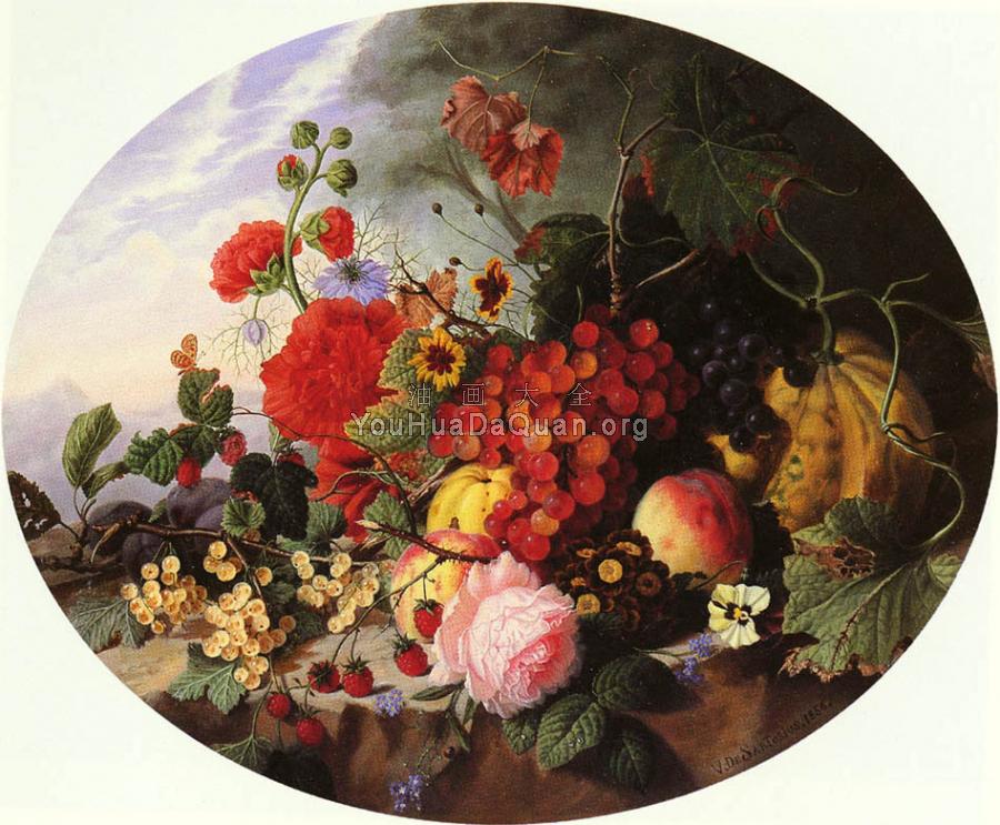 Still Life With Fruit And Flowers On A Rocky Ledge - 维尔·赛多利斯